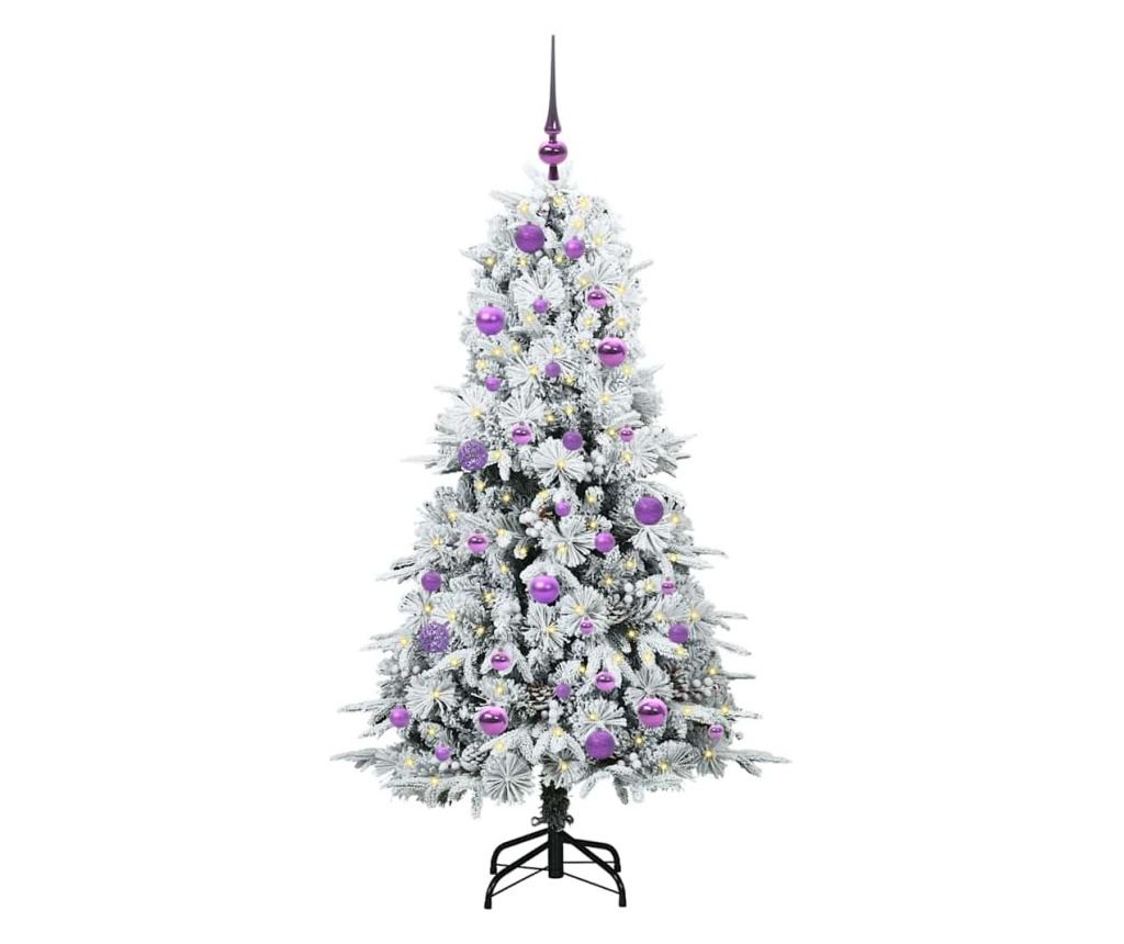 Изкуствено коледно дърво с хингед Бяло 150 cm PE и PVC - 3