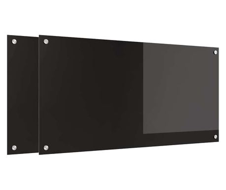 vidaXL Panou de bucătărie 2 pcs Negru 100 x 50 cm sticlă securizată