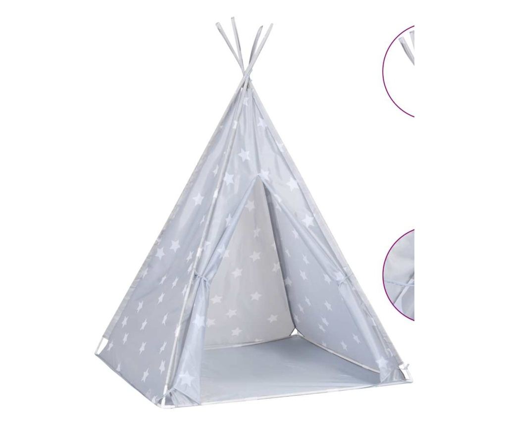 Детска палатка тип тийпи с чанта, сива, 115x115x160 см, полиестер - 2