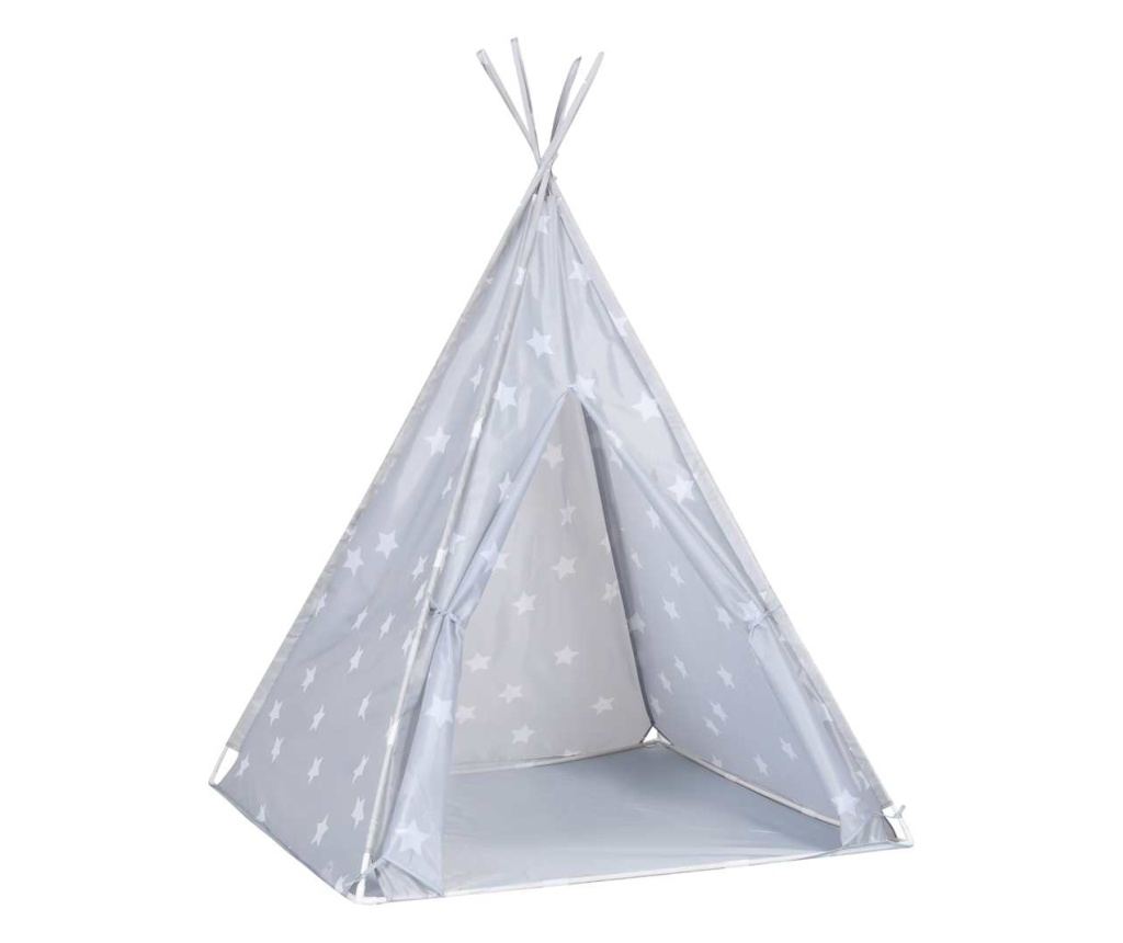 Детска палатка тип тийпи с чанта, сива, 115x115x160 см, полиестер - 3