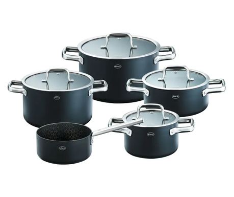 Set vase de gătit, oțel inoxidabil, 5 piese, Rosle, Ebonic, negru