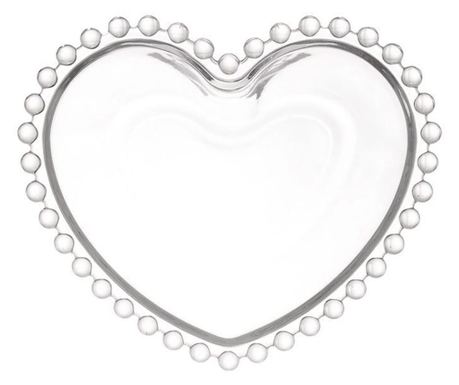 Pufo Heart elegáns üvegtál mogyoró, pisztácia, cukorka, snack tálalásához, 16 cm