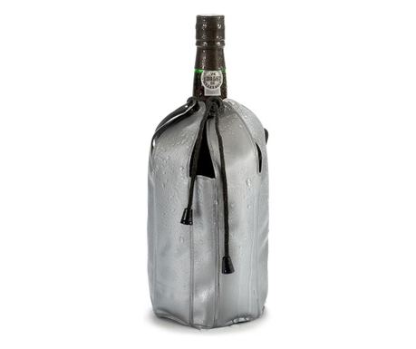 Husa racire sticle bauturi, 4 saculeti cu gel de racire incorporati, PVC, Gri