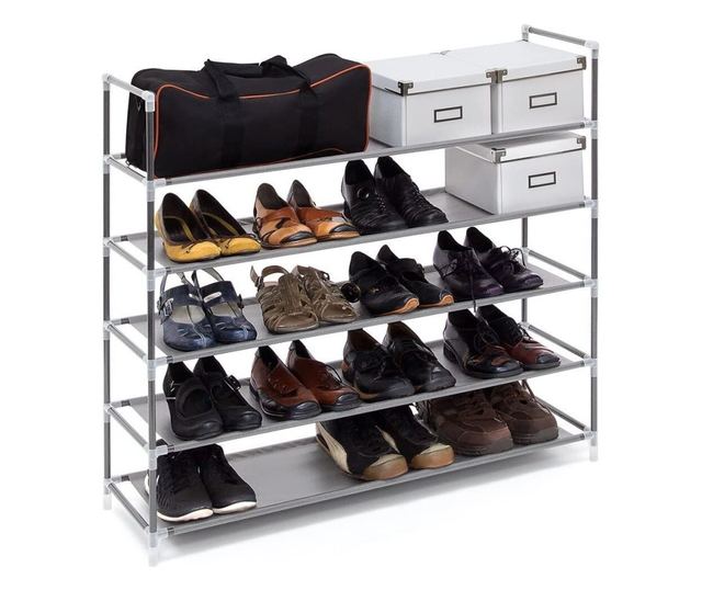 Рафт за обувки Caerus Capital, 5 нива, Вместимост 20 чивта, Разтегателен, Бял
