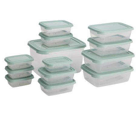 Excellent Houseware Комплект от 13 пластмасови контейнера за храна, 27x20x16 см, прозрачен/зелен
