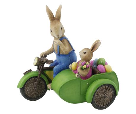 Húsvéti dekoráció, Nyuszik motoron, 21 cm, többszínű