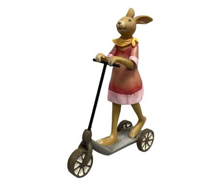 Húsvéti dekoráció, nyúlmodell, kislány és kisfiú robogón, 19 cm, többszínű