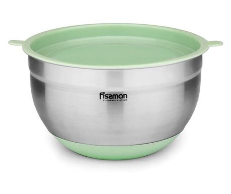 Купа за смесване Fissman, неръждаема стомана 18/10, 4500 мл, 24x13.5 см, сребристо/зелено