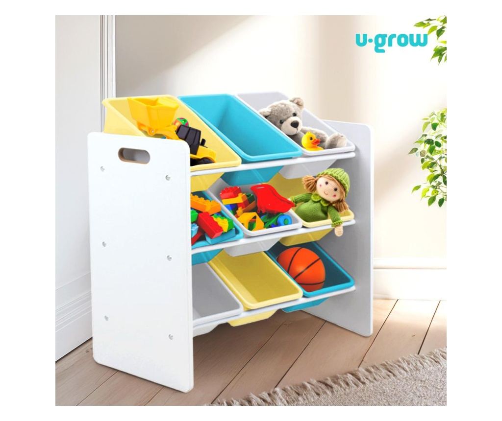 Рафт за съхранение на играчки с 9 кошници Син/Жълт, U-Grow - 2