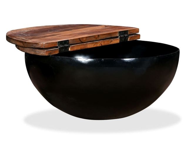 Stolić za kavu, crni, reciklirano masivno drvo, oblik zdjele