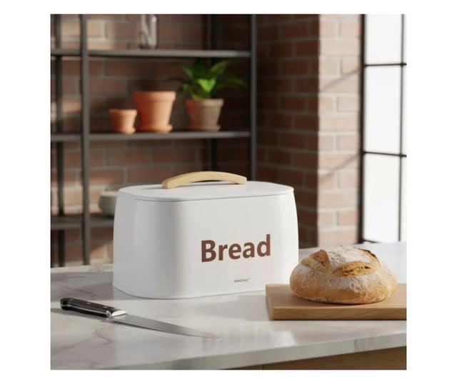 Metalowy pojemnik na chleb, 34×24×18,5 cm, biały, Kinghoff KH-1947