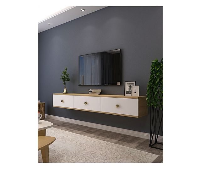 TV Stand 494, Sapphire Oak, White