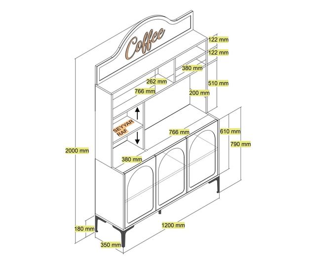 Kávézó szekrény 765, fehér, fekete