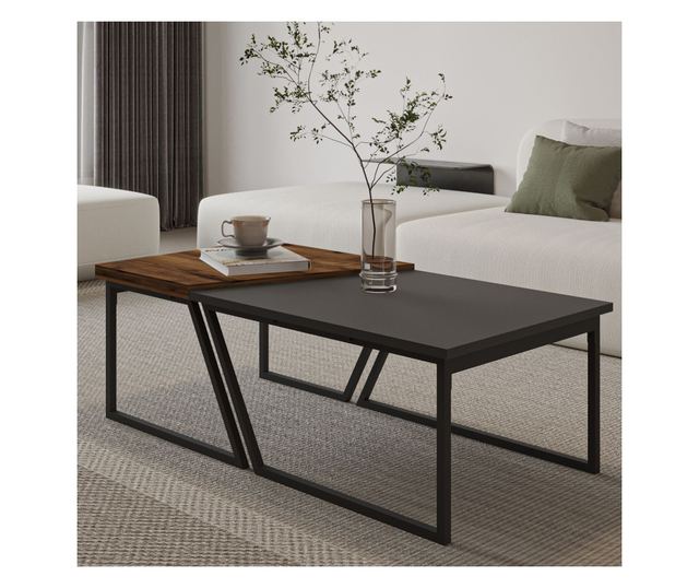 Dohányzóasztal szett 796, antracit, rusztikus dió