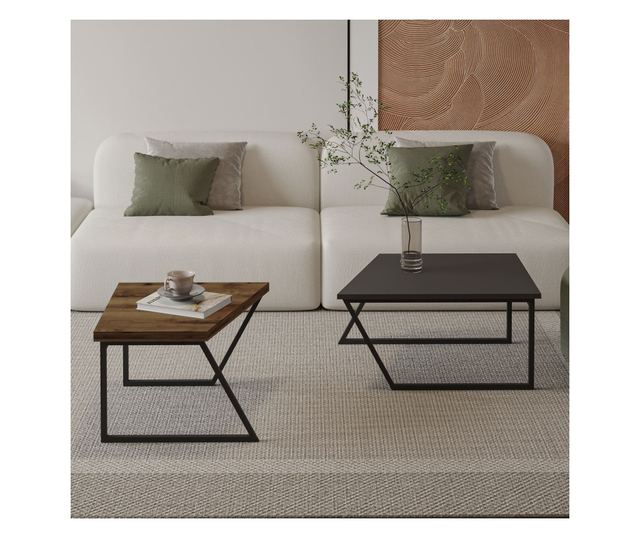 Dohányzóasztal szett 796, antracit, rusztikus dió