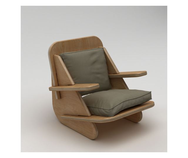 Naslonjač 722, prirodno drvo, kaki