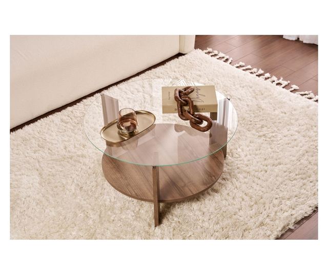 Măsuță de cafea 695, Nuc, Transparent