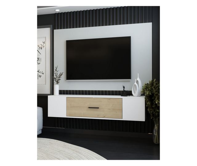 TV regal 395, bela, safirni hrast