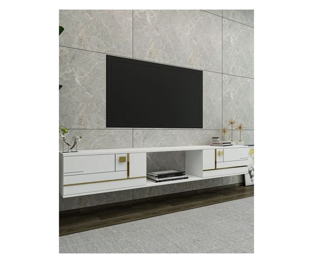 TV regal 326, bela, zlata