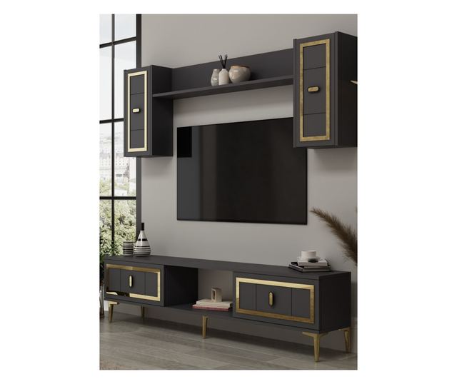 TV regal 412, antracit, zlata