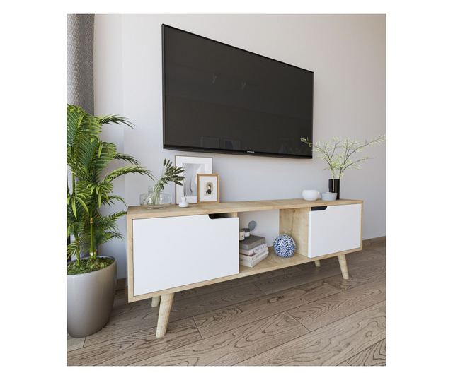 TV regal 215, safirni hrast, bel