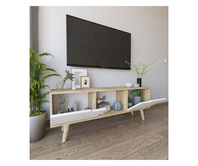 TV regal 215, safirni hrast, bel