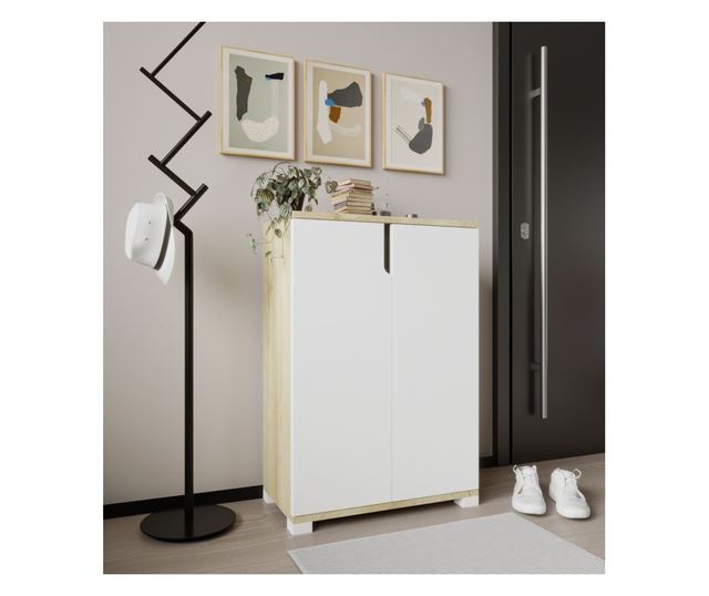 Obežni omarici 669, safirni hrast, bela