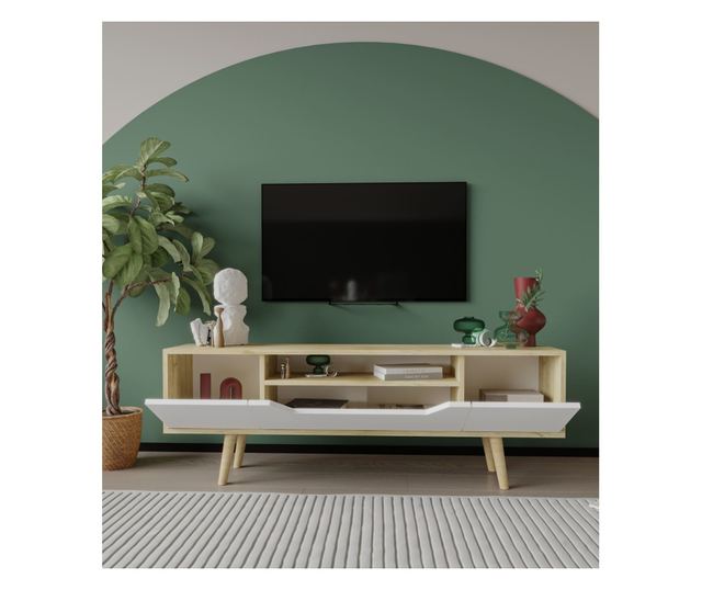 TV regal 154, safirni hrast, bel