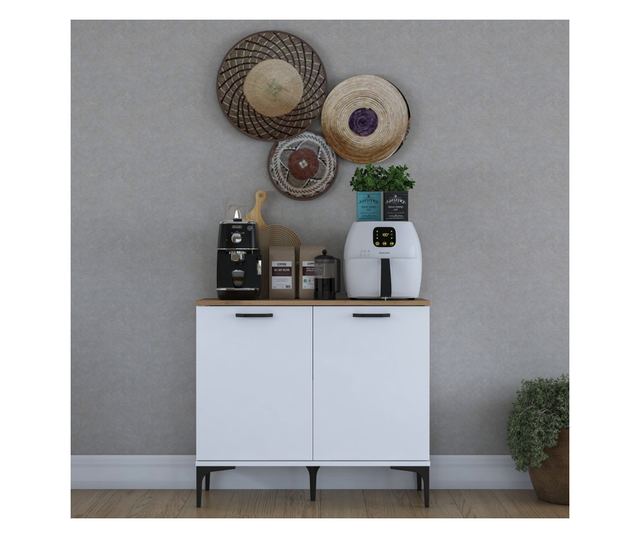 Kavna polica 651, oreh, bela