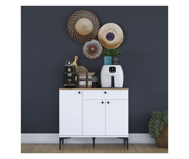 Kavna polica 675, oreh, bela