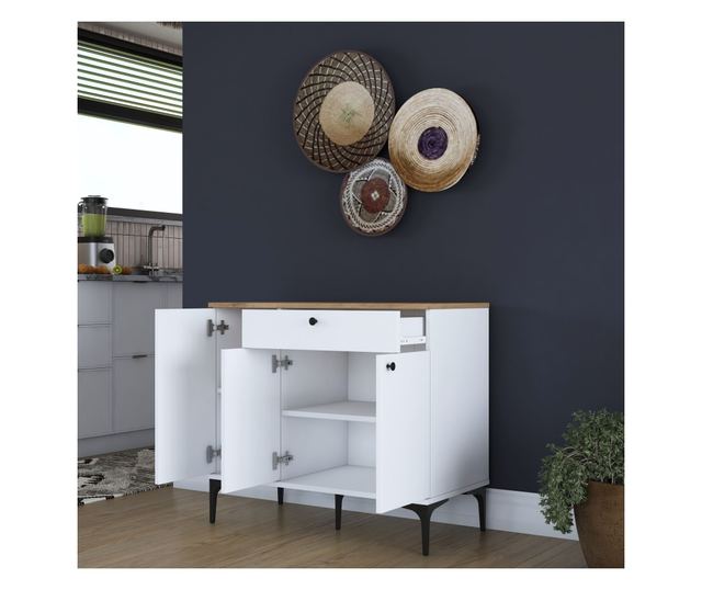 Kavna polica 675, oreh, bela