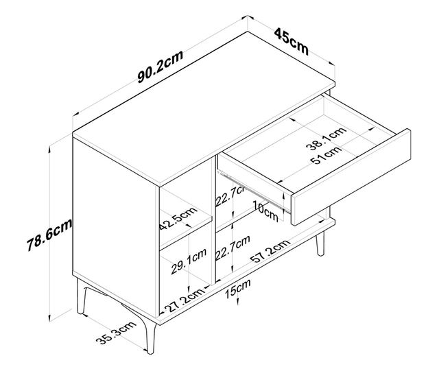 Kavna polica 675, oreh, bela