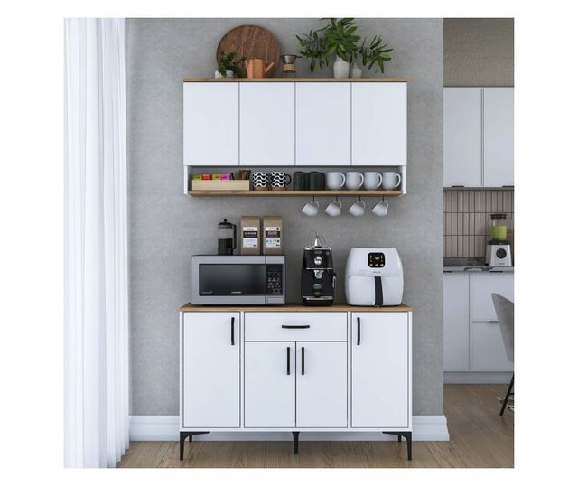 Kavna polica 705, oreh, bela