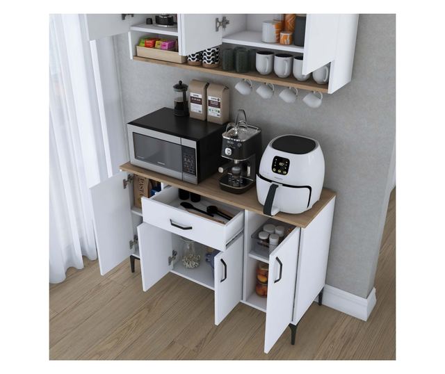 Kavna polica 705, oreh, bela