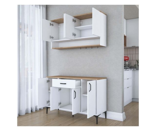 Kavna polica 705, oreh, bela