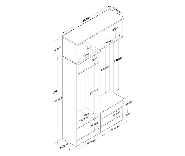 Vhodna omara 449, oreh, bela