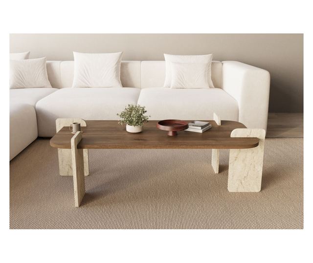 Klubska mizica 637, travertin, oreh