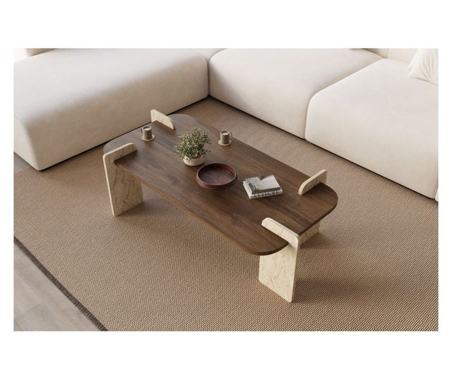 Klubska mizica 637, travertin, oreh