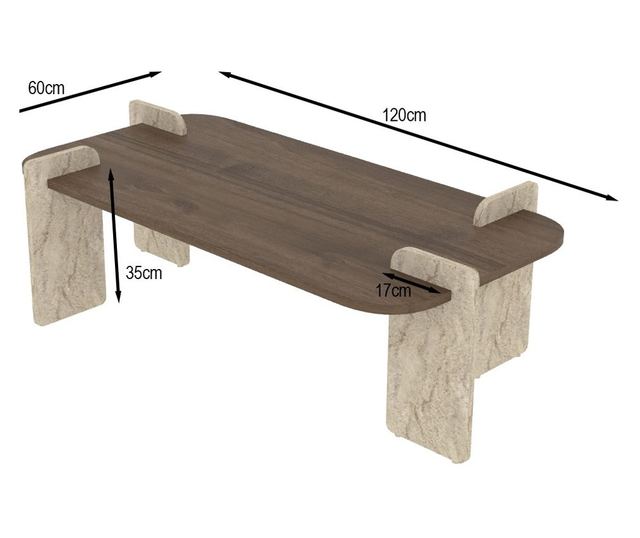 Klubska mizica 637, travertin, oreh