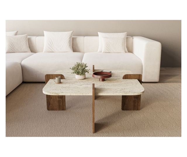 Kavna miza 606, travertin, oreh