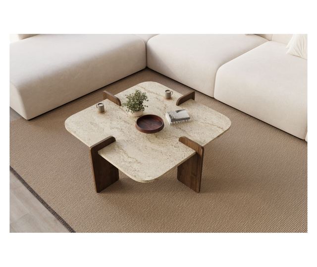 Kavna miza 606, travertin, oreh