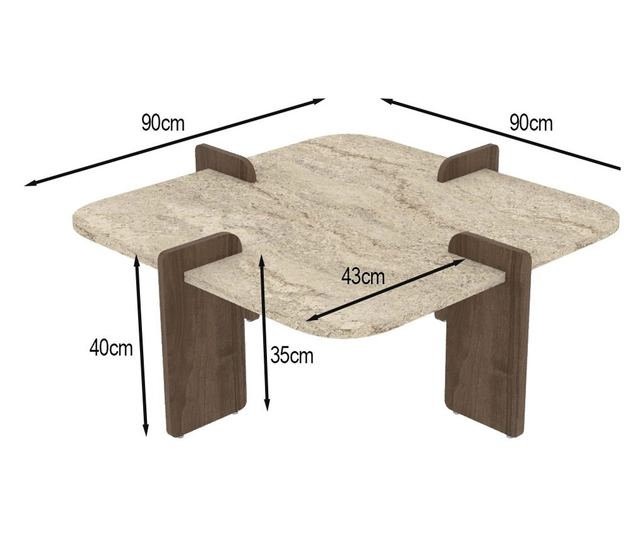 Kavna miza 606, travertin, oreh