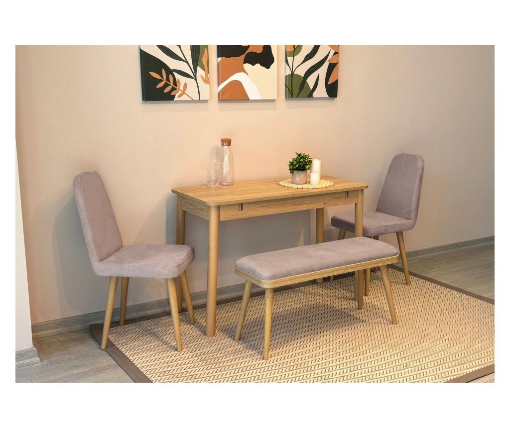 Extendable Dining Table & Chairs Set (4 Pieces) 522, Oak, Soho Grey - 4