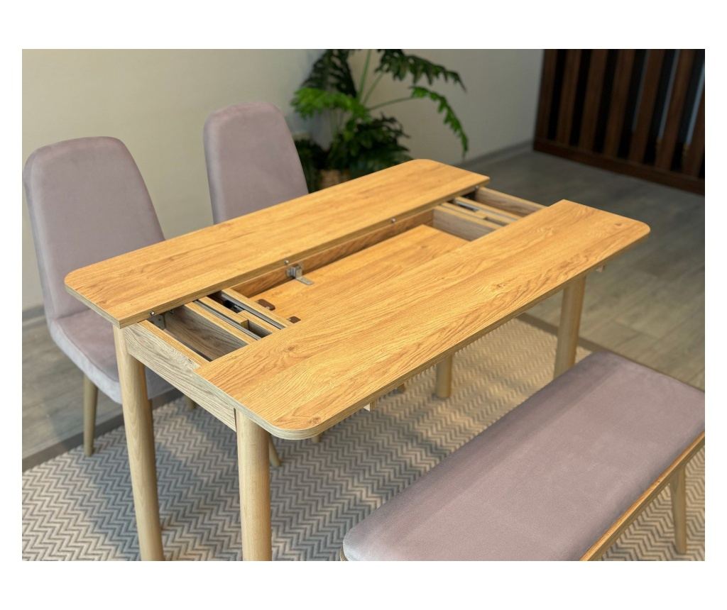 Extendable Dining Table & Chairs Set (4 Pieces) 522, Oak, Soho Grey - 5