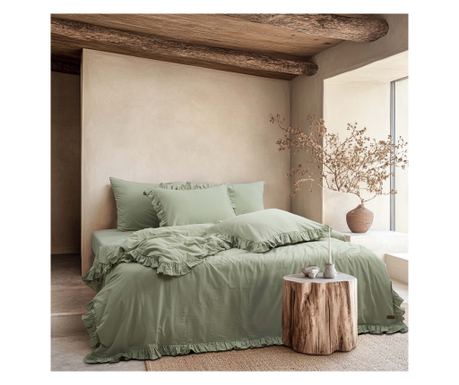 Lenjerie de pat dublu, Majoli Bahar Home Collection, 100% bumbac ranforce, 144 TC, 4 piese(cearsaf de pilota 200x220cm, cearsaf 