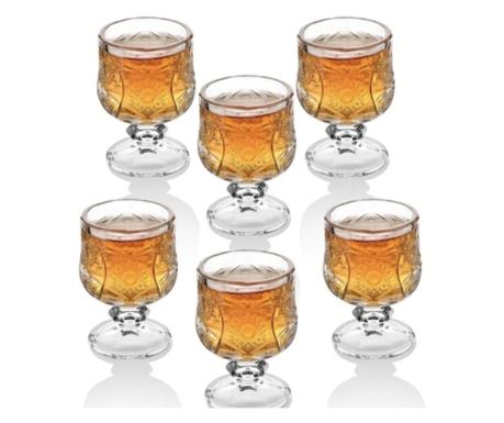 Set 6 Pahare din Sticlă cu Picior Decorativ – Model Vintage Elegant in Relief, Capacitate 150ml, Ideal pentru Lichior și Aperiti