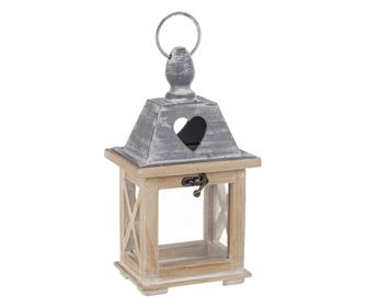 Felinar lemn metal bej gri Alinka 13x10x24h
