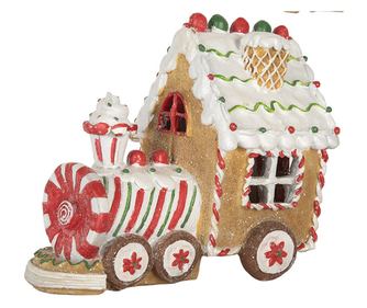 Zenélő karácsonyi vonat, polystone, többszínű, LED-del, 21x12x17 cm