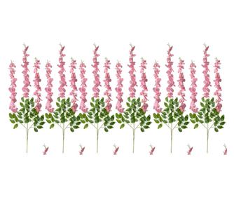 12 db mesterséges rózsaszín és zöld virág szett