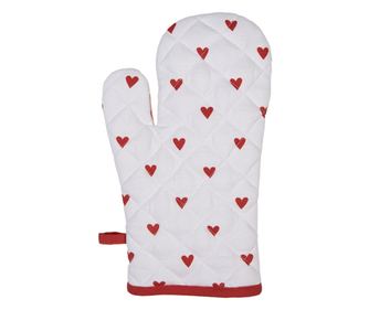 Platnena kuhinjska rukavica otporna na toplinu - Crvena i bijela srca 18x30 cm